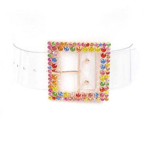 BNWT Plus Size Crystal Square Buckle Cleared Transparent Fashion Belt